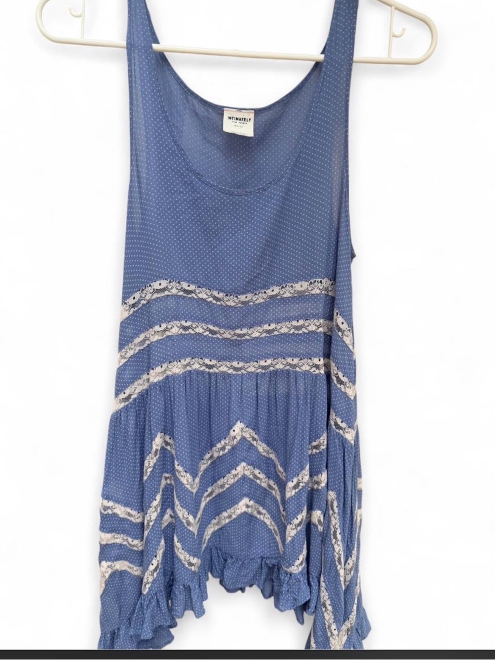 Free People Blue Polka Dot Lace-Trim Swing Tank